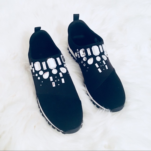 BCBG Generation Black Suede Jeweled Sneakers - Picture 5 of 8